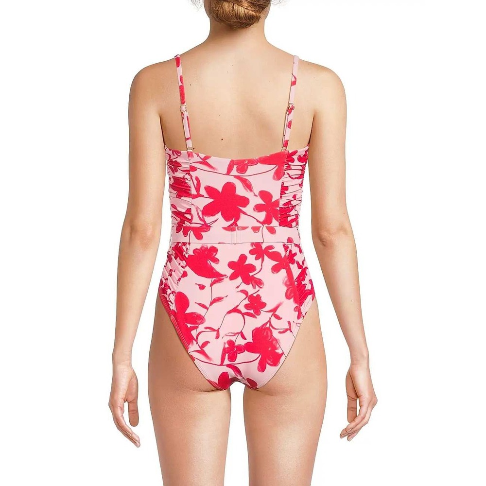 Hutch Jenny One Piece Swimsuit Medium Lipstick Floral Belted Square Neck NWT - Picture 4 of 6
